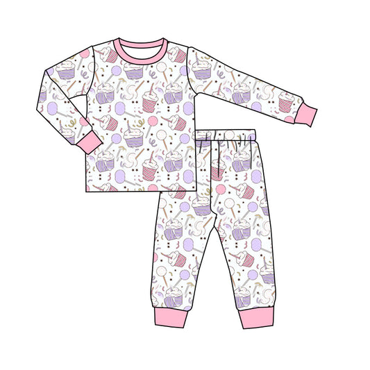 Pre-order Baby Girls Pink Birthday Cake Shirt Pants Pajamas Set