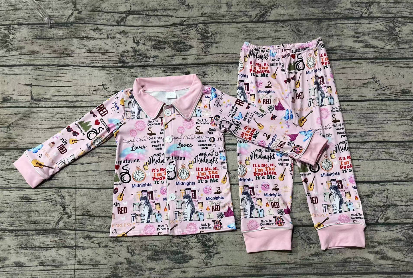 Baby Girls Singer Pink Buttons Shirt Pants Pajamas Set