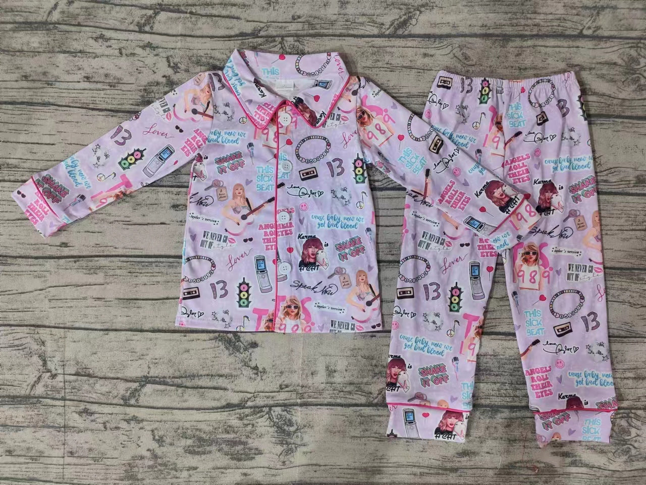 Baby Girl Singer Buttons Shirt Pants Pajamas Purple Set