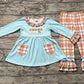 Baby Girl Long Sleeves Pumpkin Pocket Tops Plaid Pants Fall Set