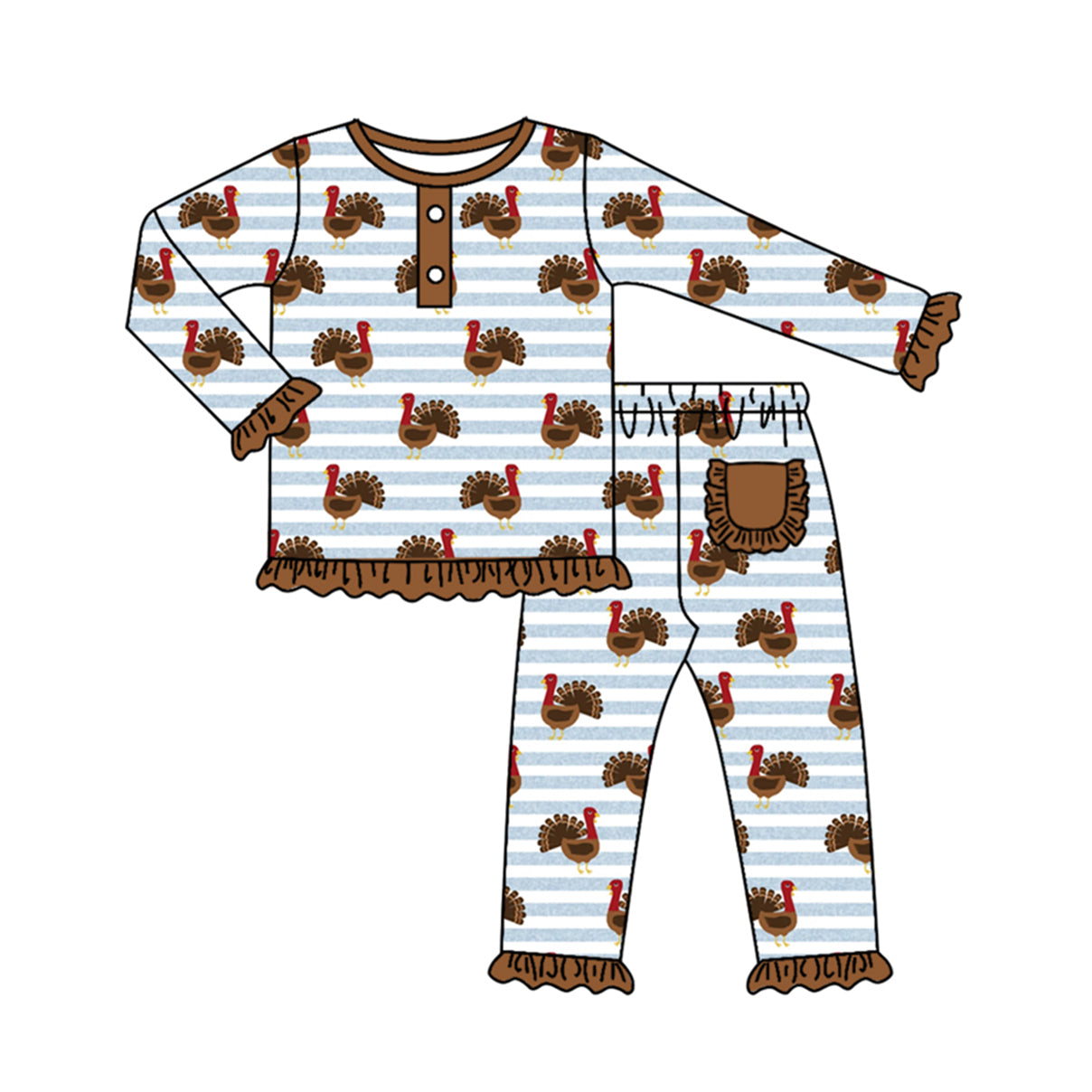 Pre-order Baby Girl Thanksgiving turkey Shirt Pants Pajamas Set