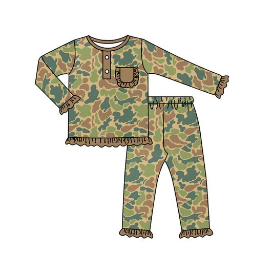 Pre-order Baby Girl Camo Pocket Shirt Pants Pajamas Long Sleeves Set