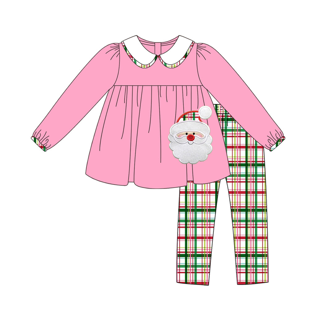 Pre-order Baby Girl Christmas Santa Pink Tunic Plaid Pants Set