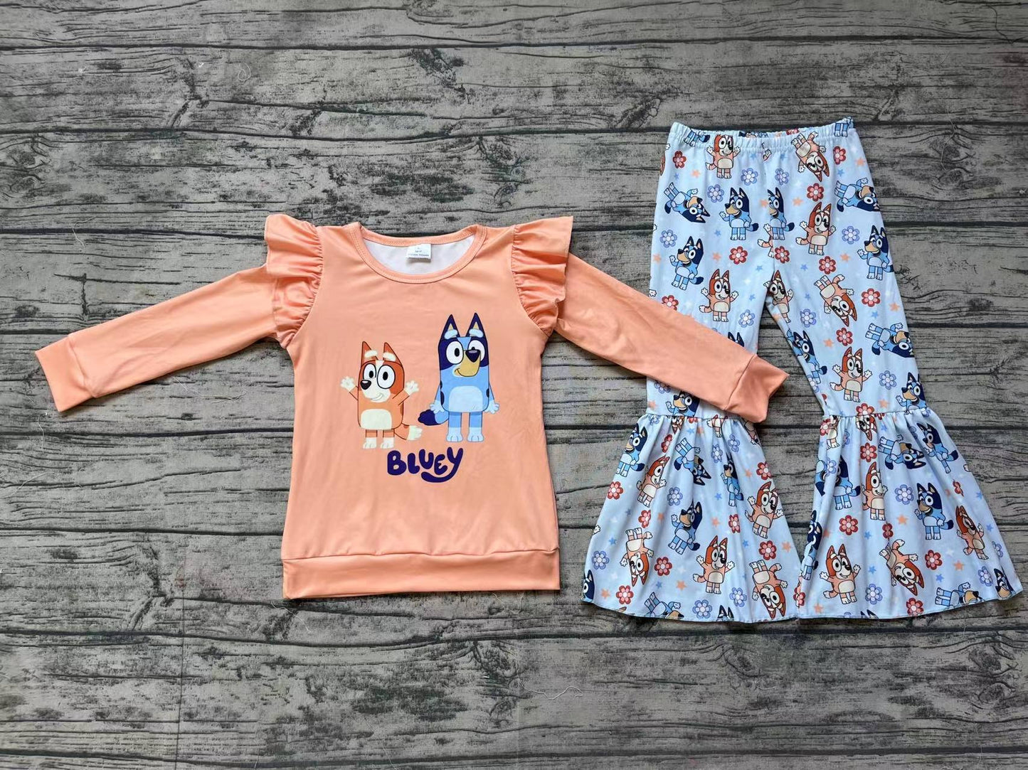 Baby Girl Long Sleeves Dogs Tops Bell Pants Set