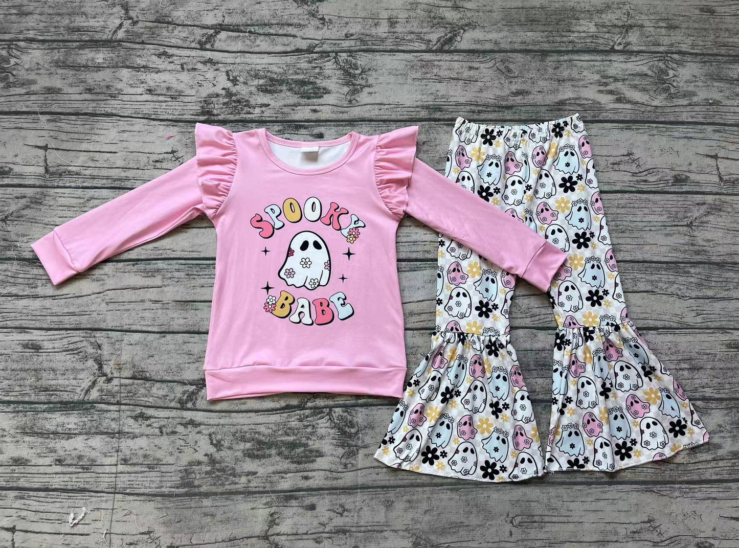 Baby Girl Halloween Ghost Flower Pink Shirt Bell Pants Set