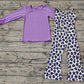 Baby Girl Long Sleeves Purple Shirt Leopard Jumpsuit Set