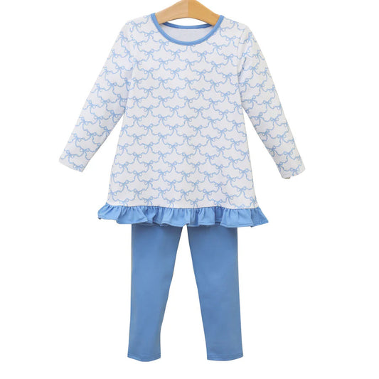 Pre-order Baby Girl Long Sleeves Bows Tunic Blue Pants Set