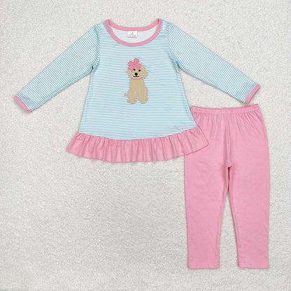 Baby Boy Girl Embroidery Dog Tops Pants Sibling Set