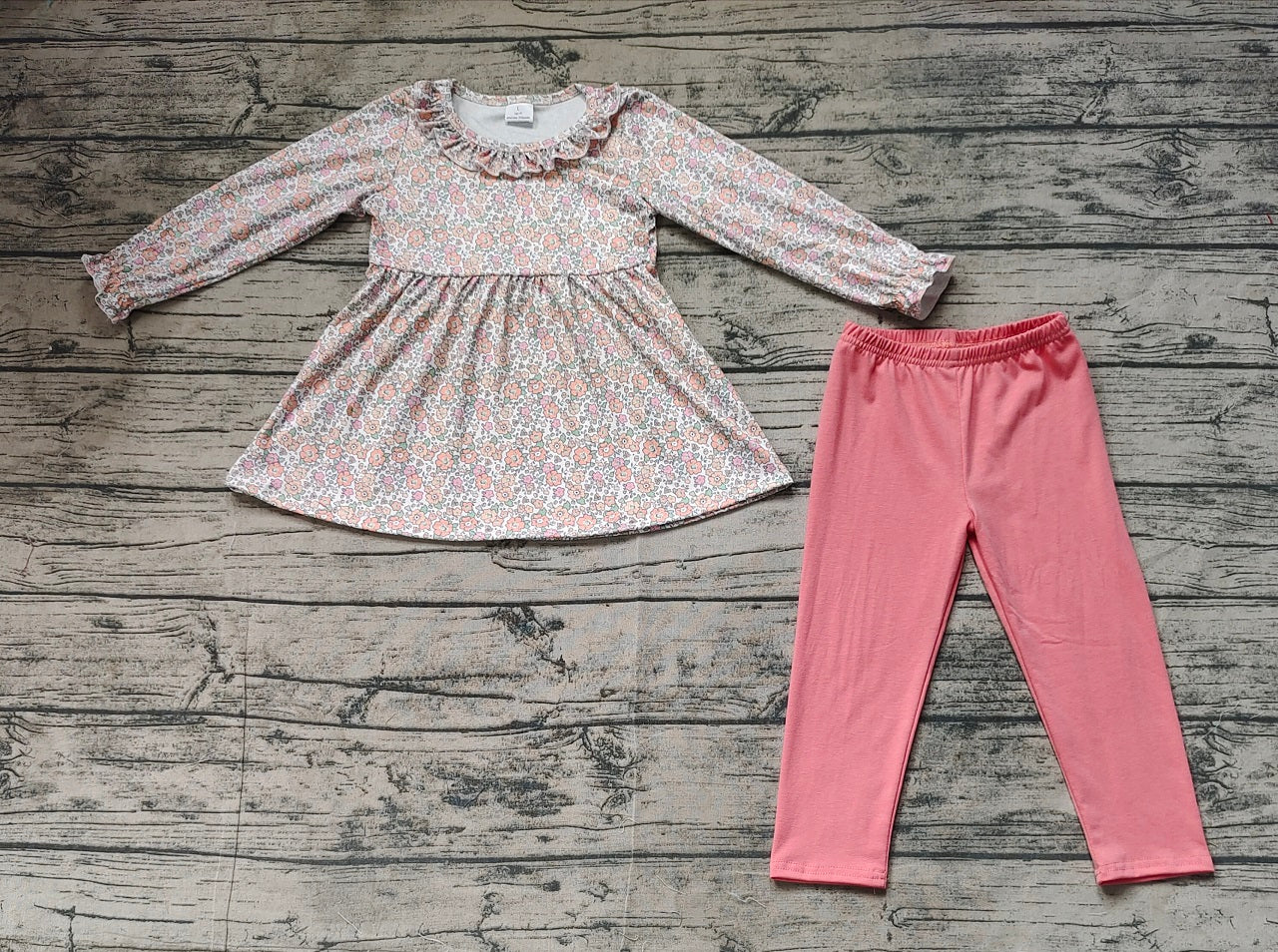 Baby Girl Long Sleeves Flower Tunic Pants Clothes Set