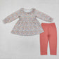 Sibling Baby Girls Long Sleeves Bows Flowers Tunic Pants Clothes Sets RTS