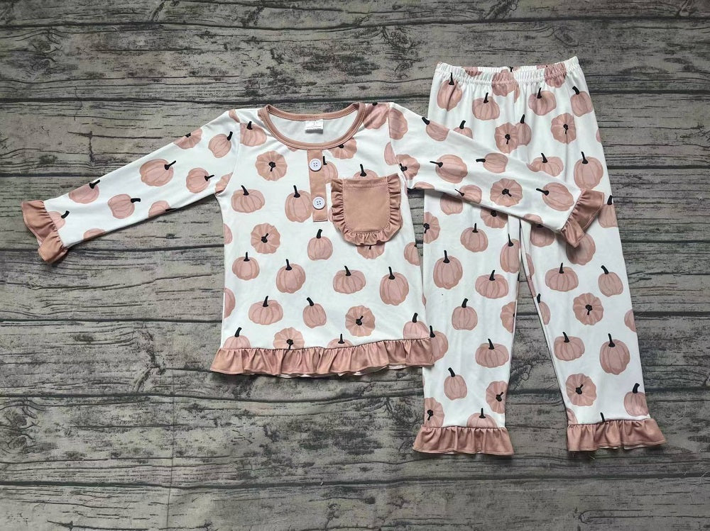 Baby Girl Pumpkin Pocket Shirt Pants Pajamas Clothes Set