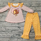 Baby Girl Long Sleeves Thanksgiving turkey Tunic Plaid Pants Set