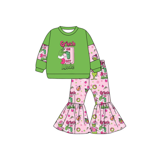 Pre-order Baby Girl Christmas Green Hand Tops Bell Pants Set