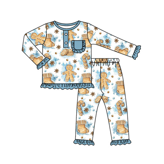 Pre-order Baby Girl Christmas Gingerbread Pocket Shirt Pants Pajamas Set