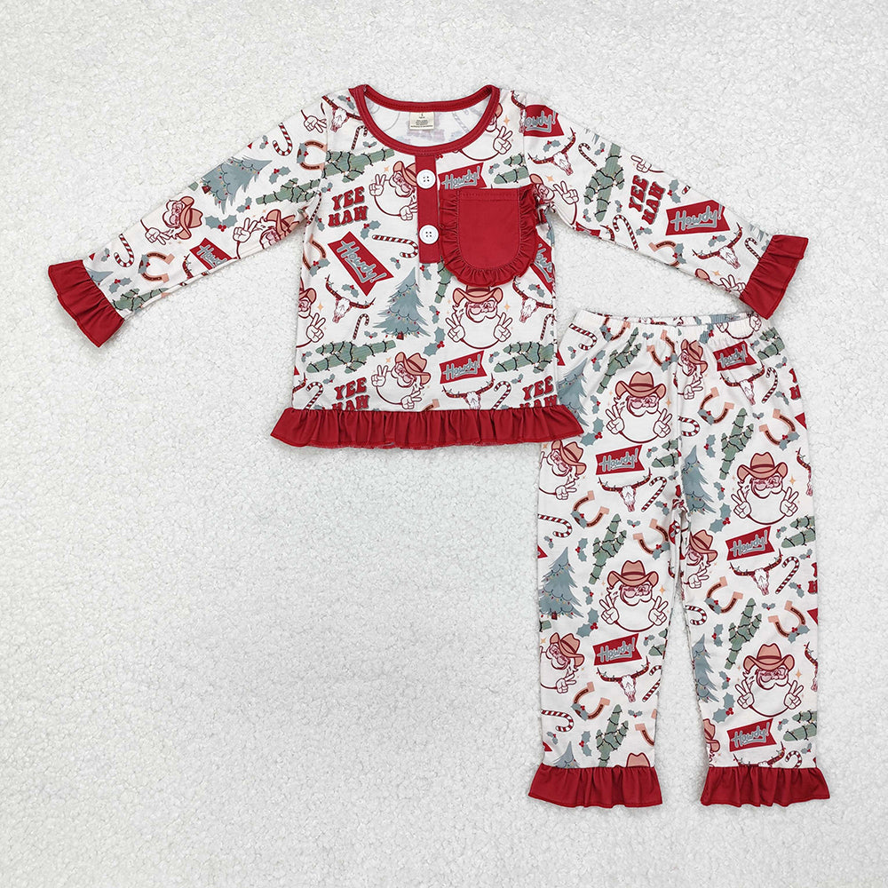 Baby Boy Girl Christmas Western Santa Cactus Sibling Bamboo Romper Pajamas Set