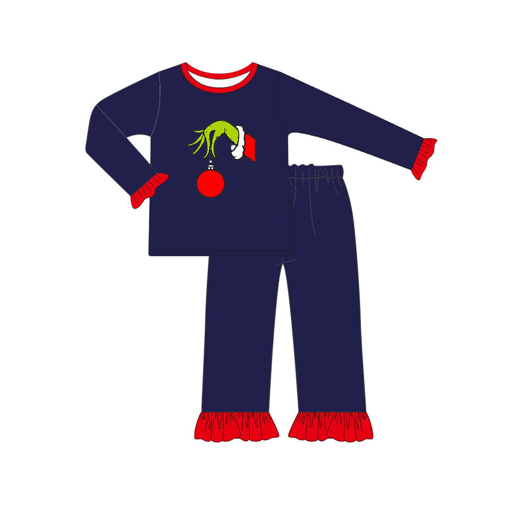 Pre-order Baby Girl Christmas Hand Shirt Pants Pajamas Clothes Set