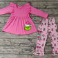 Baby Girl Christmas Pink Embroidery Frog Tunic Ruffle Pants Set