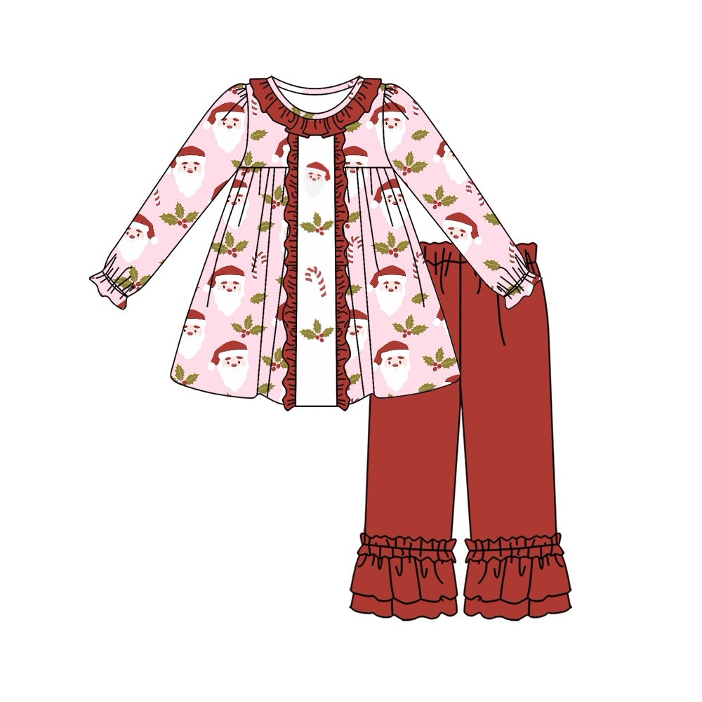 Pre-order Baby Girl Christmas Santa Leaves Tunic Red Pants  Set