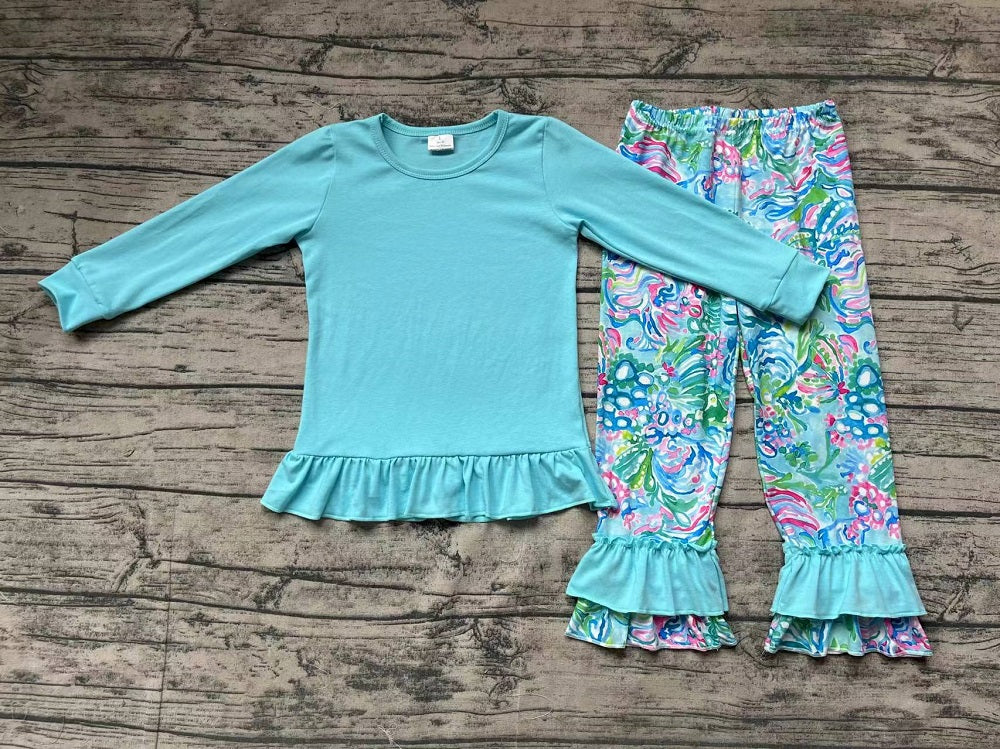 Baby Girl Cotton Blue Shirt Seaweed Pants Set