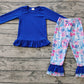 Baby Girl Blue Cotton Shirt Seaweed Boats Pants Set