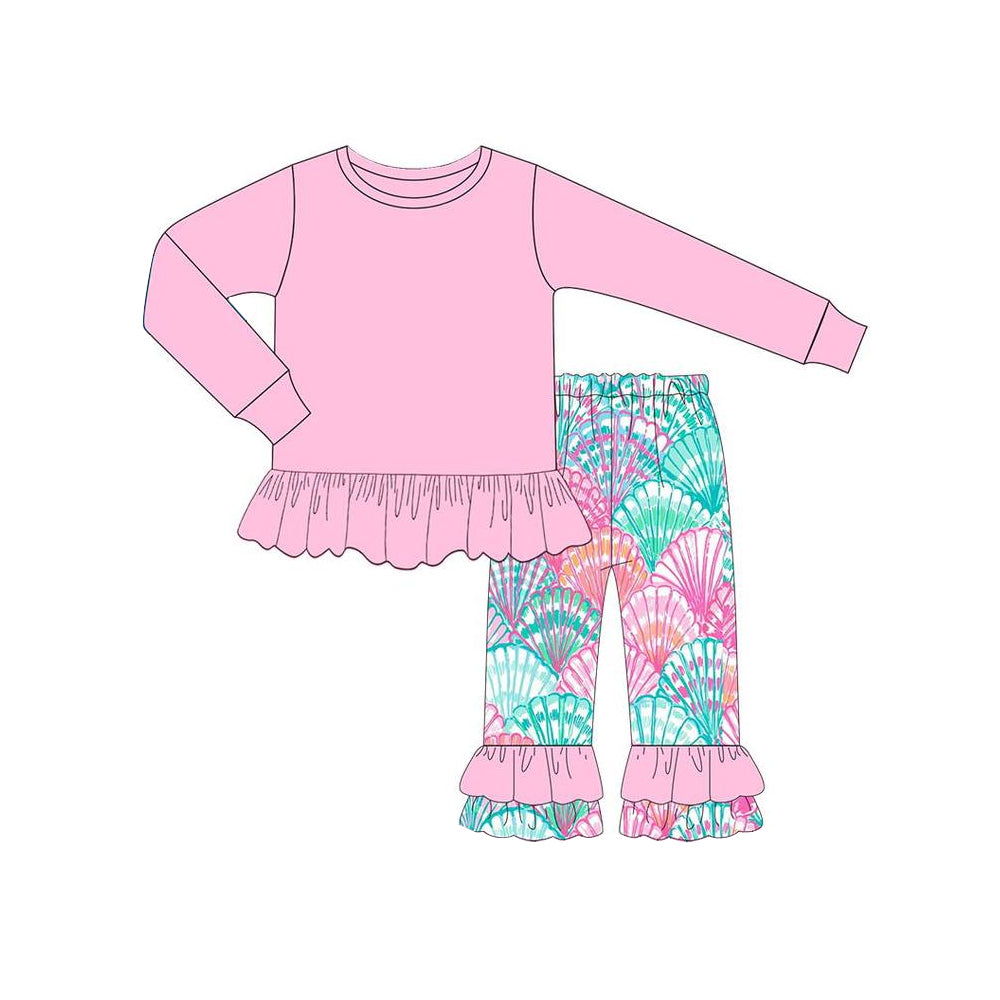 Pre-order Baby Girl Pink Cotton Shirt Seashell Pants Set