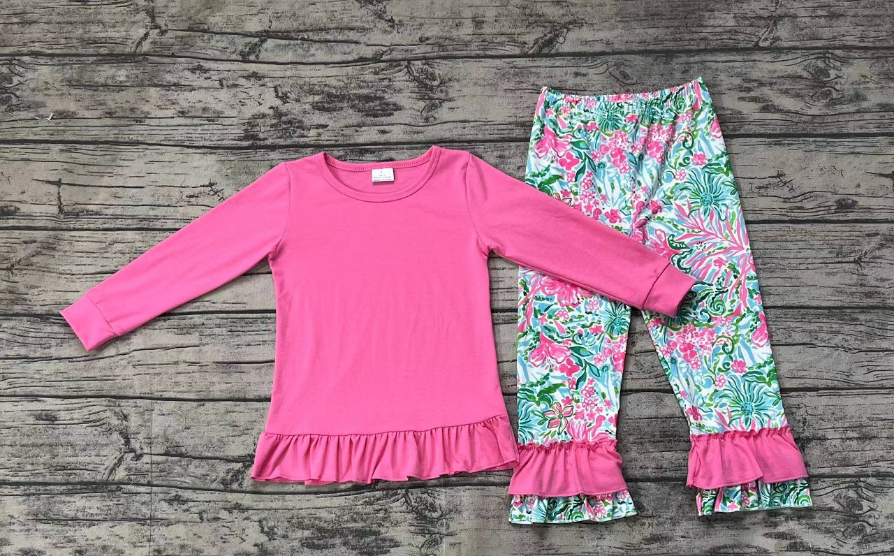 Baby Girl Long Sleeves Cotton Pink Shirt  Seaweed Pants Set