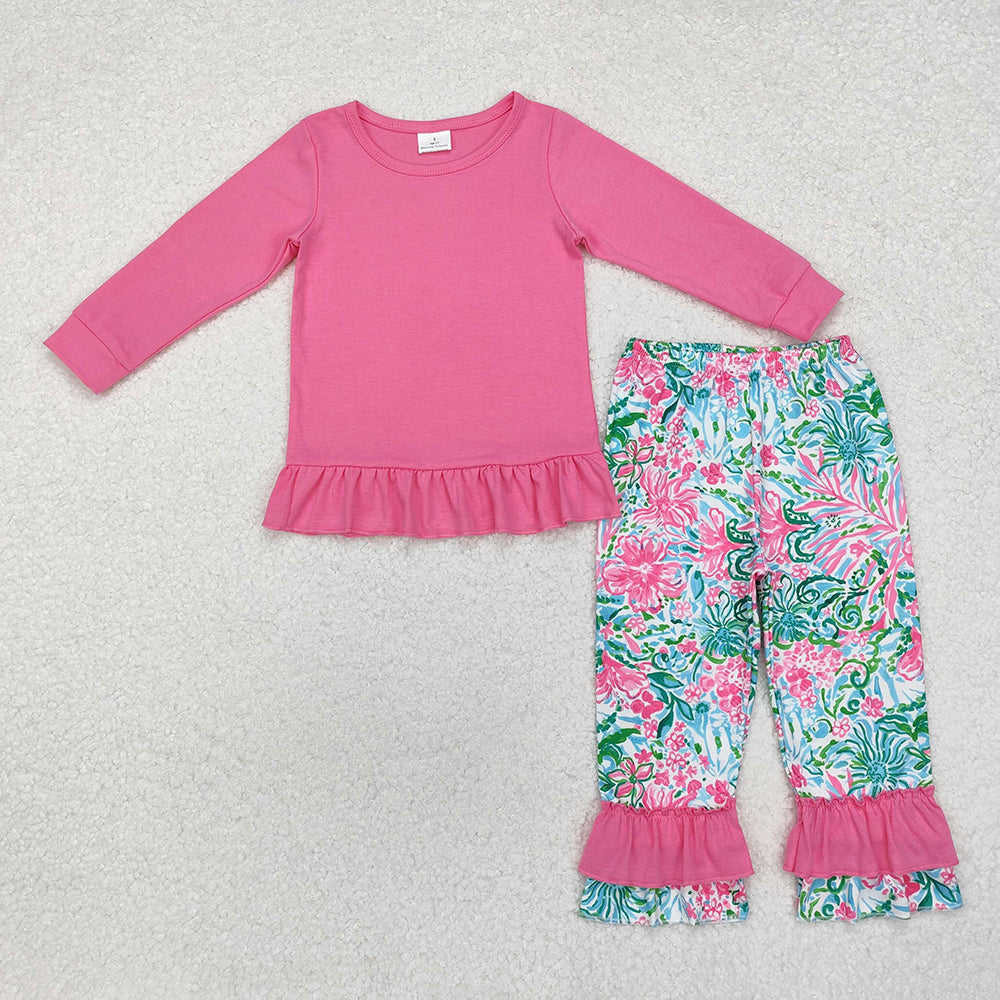 Baby Girl Long Sleeves Cotton Shirt Flower Pants Sibling Sister Clothes Set