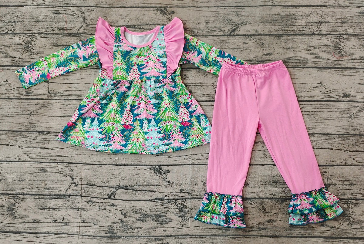 Baby Girl Christmas Tree Tunic Pink Ruffle Pants Set