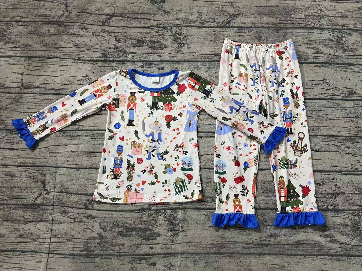 Baby Girl Kids Long Sleeves Christmas Soldier Shirt Pants Pajamas Bamboo Set