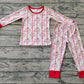 Baby Girl Long Sleeves Christmas Bows Shirt Pants Pajamas Pink Bamboo Set