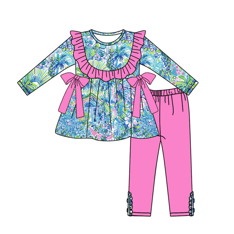 Pre-order Baby Girl Flower House Tunic Pink Pants Set