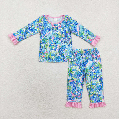 Sibling Baby Girls Kids Long Sleeves Flower House Zipper Romper Pajamas Set RTS