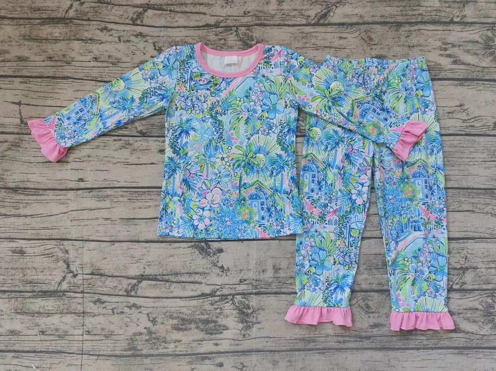 Baby Girl Long Sleeves Flower House Shirt Pants Pajamas Set