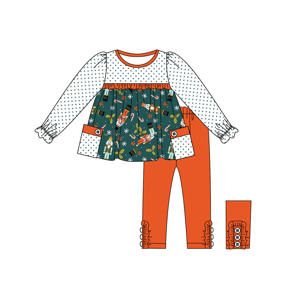 Pre-order Baby Girl Christmas Soldier Leaves Tunic Orange Pants Set