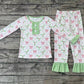 Baby Girl Long Sleeves Christmas Bows Holly Shirt Pants Pajamas Bamboo Set