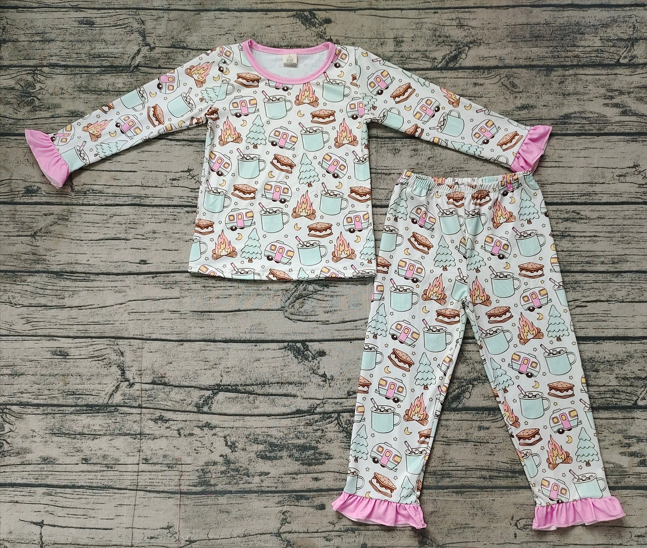 Baby Girl Long Sleeves Fall Cookies Cars Shirt Pants Pajamas Outfit Bamboo Set