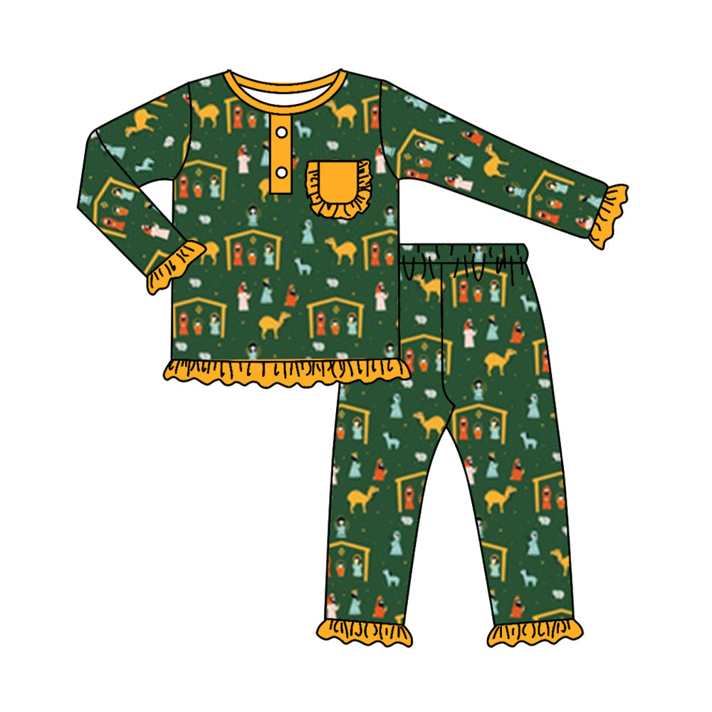 Pre-order Baby Girl Christmas Nativity Pocket Shirt Pants Pajamas Set