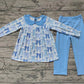 Baby Girl Long Sleeves Bows Tunic Blue Legging Pants Set