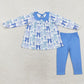 Baby Girl Blue Bows Sibling Long Sleeves Set