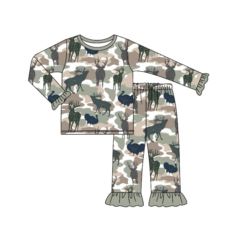 Pre-order Baby Girl Deers Hunting Camo Shirt Pants Pajamas Set