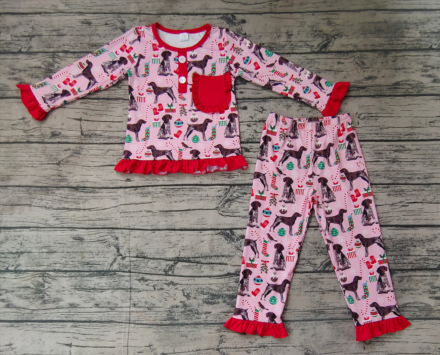 Baby Girl Christmas Dogs Shirt Pants Pajamas Bamboo Set