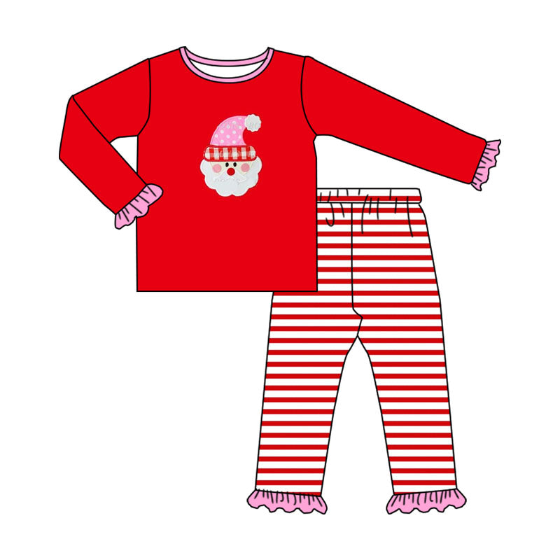 Pre-order Baby Girl Christmas Santa Shirt Stripes Pants Pajamas Set