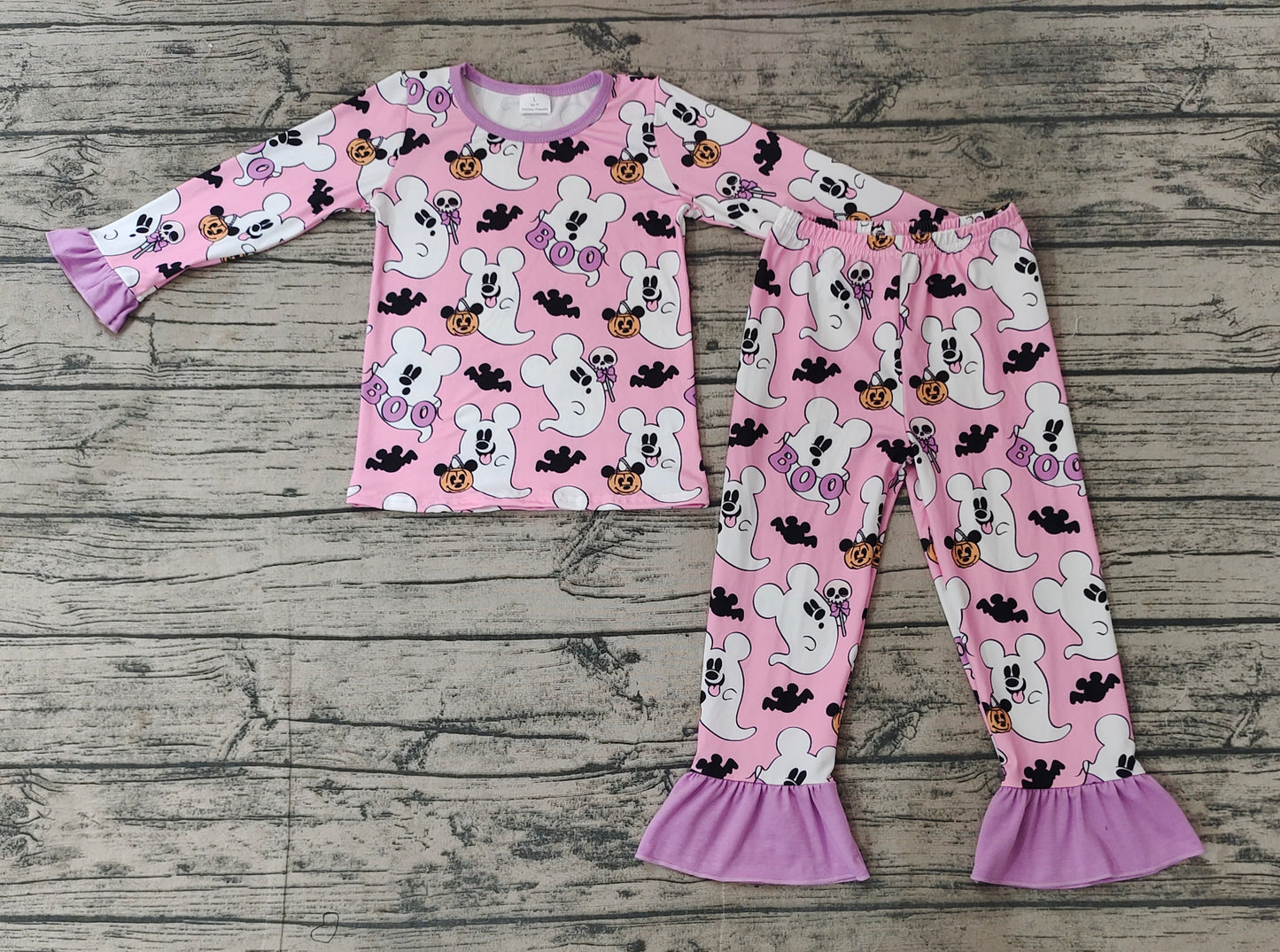 Baby Girl Long Sleeves Halloween Ghost Shirt Pants Pajamas Pink Set