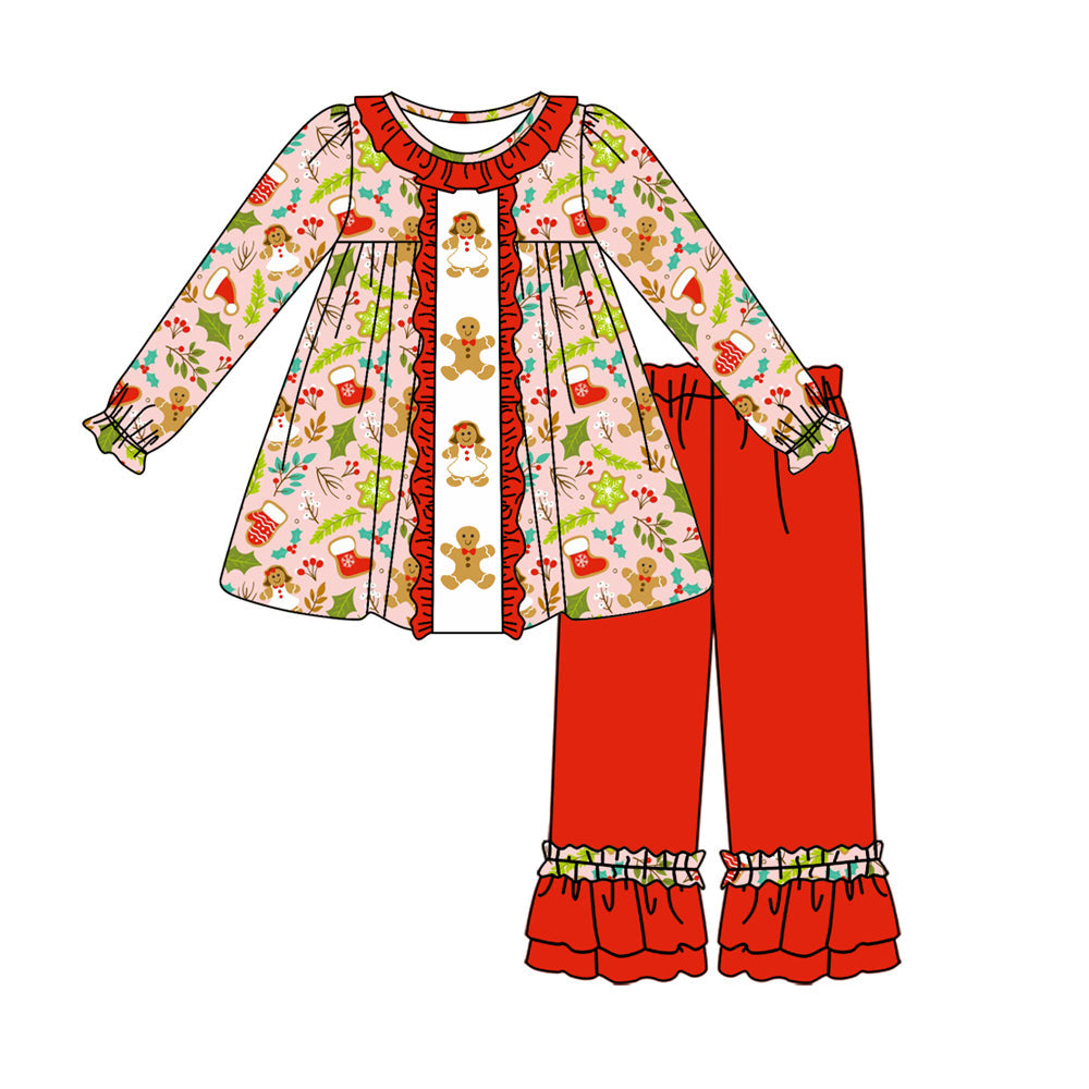 Pre-order Baby Girl Christmas Gingerbread Tunic Red Pants Set