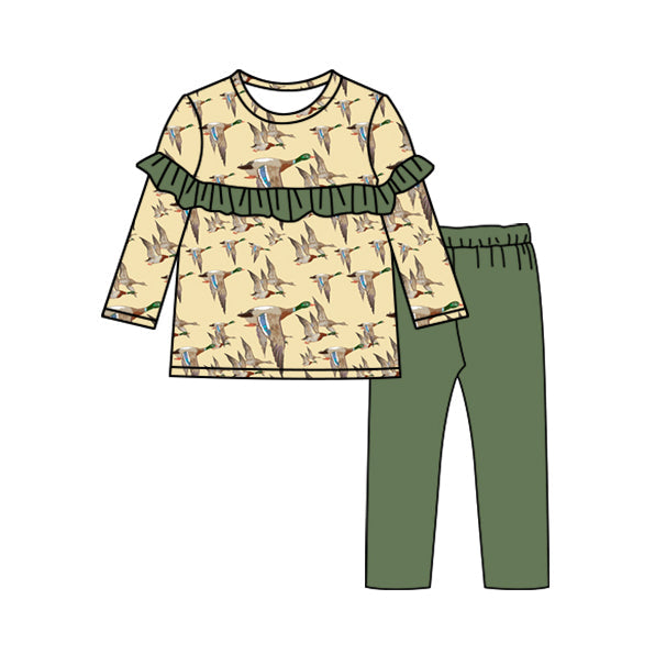 Pre-order Baby Girl Ducks Hunting Tops Green Legging Set