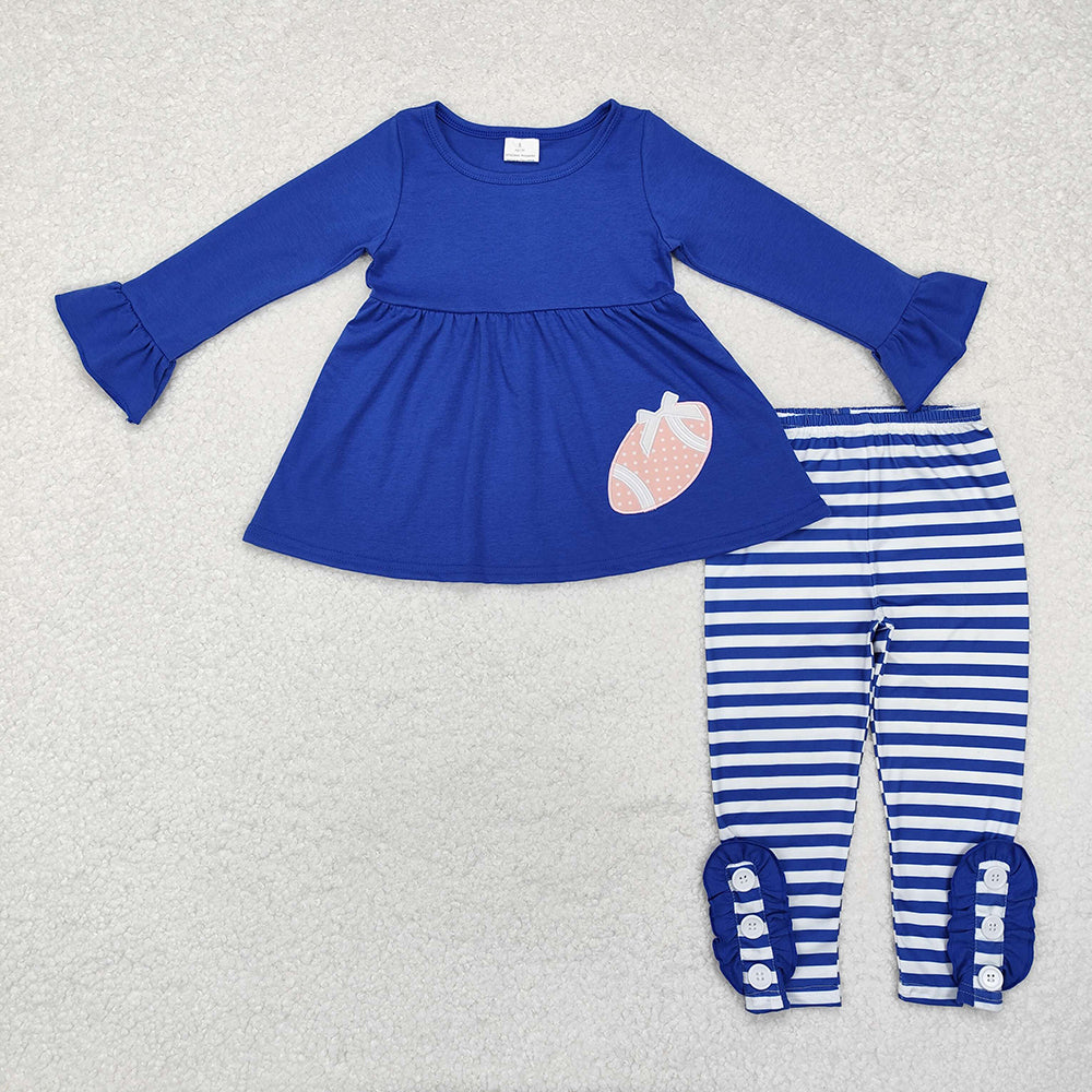 Baby Girl Long Sleeves Embroidery Football Team Tunic Stripes Pants Sibling Clothes Set