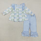 Sibling Baby Girls Toddler Long Sleeves Bows Flowers Tunic Pants Clothes Sets RTS
