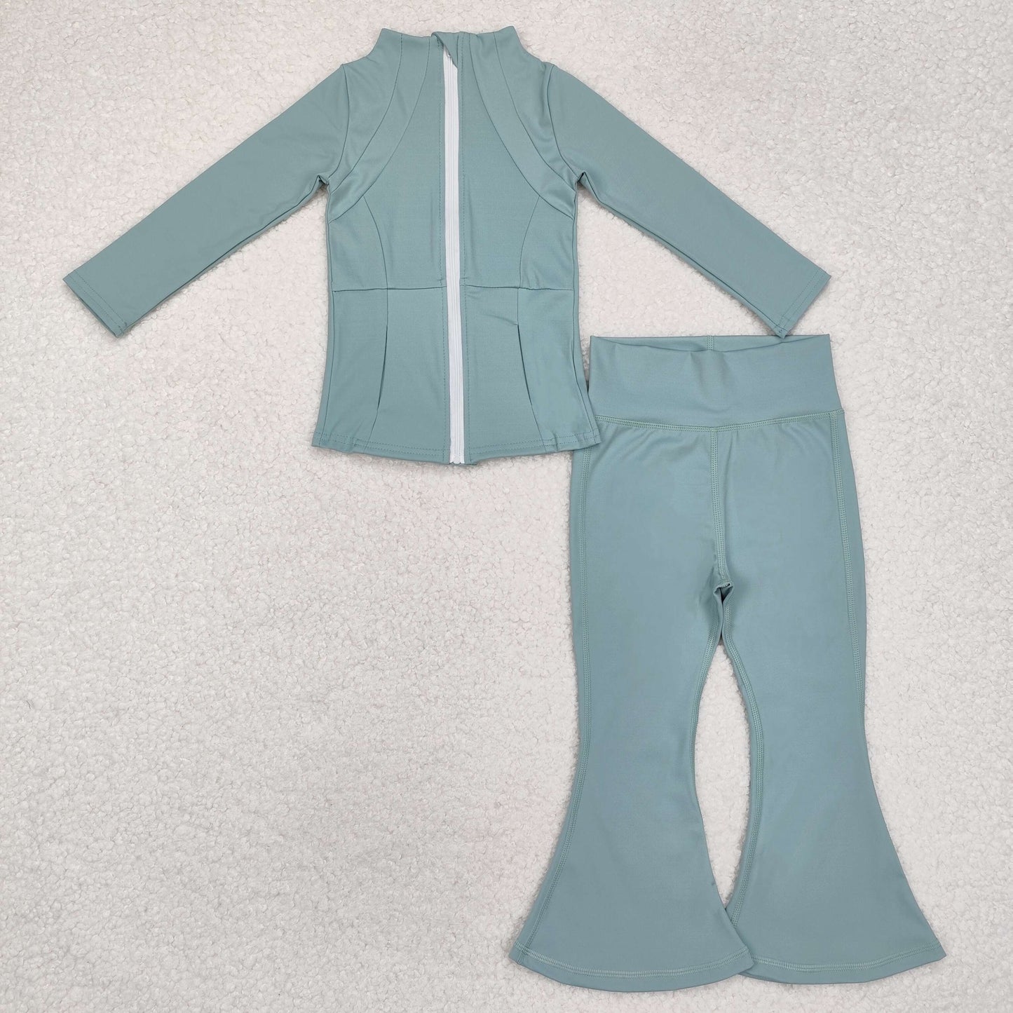 ( No. 6-10 ) Sibling Baby Girls Long Sleeves Zipper Pockets Jackets Bell Pants Yoga Active Sets RTS