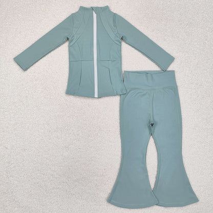 Baby Girl Long Sleeves Zipper Tops Bell Pants Yoga Active Outfit Sibling Clothes RTS