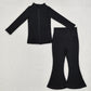 ( No. 6-10 ) Sibling Baby Girls Long Sleeves Zipper Pockets Jackets Bell Pants Yoga Active Sets RTS